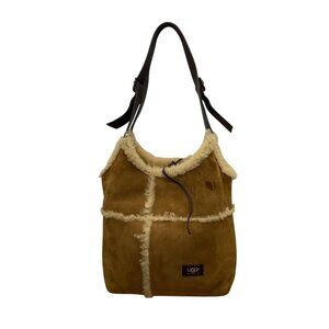 UGG Women’s Brown Suede Shearling With Leather Strap Tote Bag